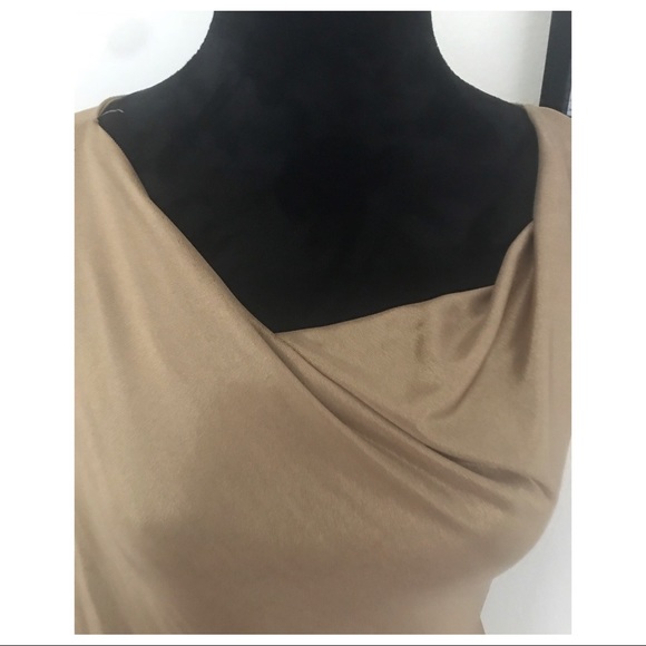 BCBGMAXAZRIA METALLIC GOLD ONE SHOULDER MINI DRESS - Picture 3 of 7